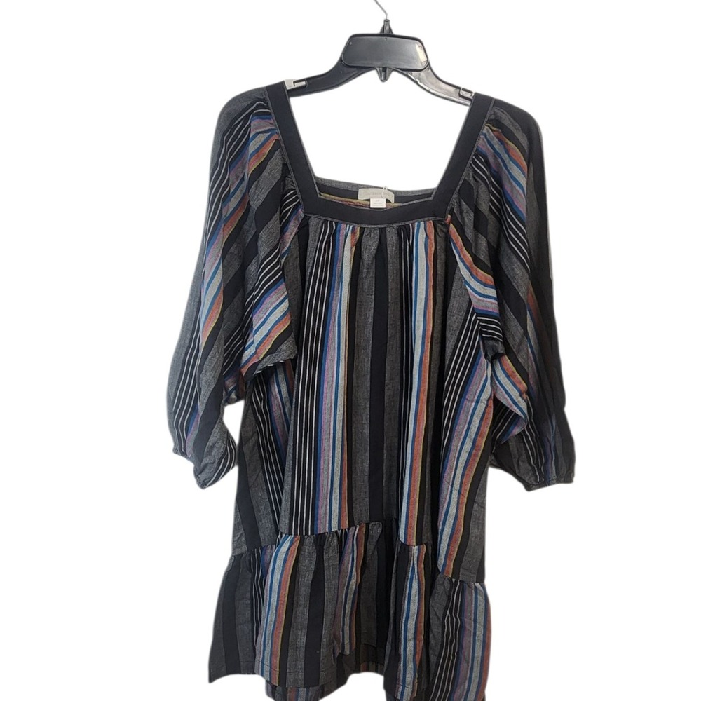 Outerknown‎ Striped Square Neck Dress Women's Small Bohemian Multicolor Tiered